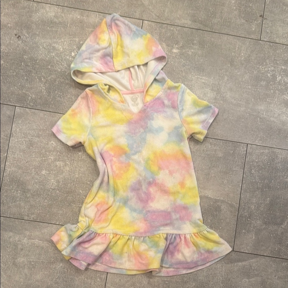 Wonder Nation Yellow and Pink Swim Coverup with Ruffled Hem